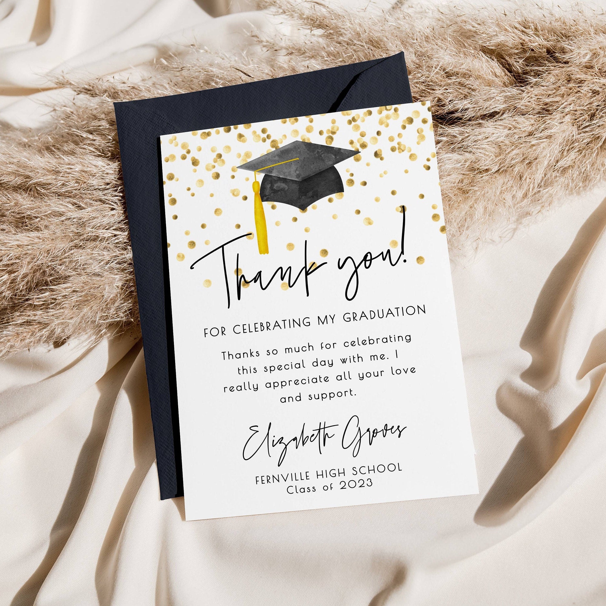 what to write in grad party thank you card Maroon And Gold Graduation Thank You Cards Personalized