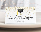 Graduation Party Food Label Template, Printable Buffet Tent Cards, Grad Party Decor, Editable Confetti Cap Place Cards, Instant Download #GC