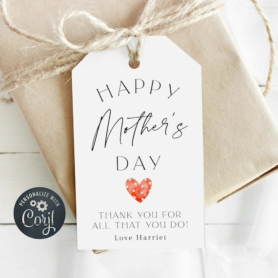 Minimalist Mother's Day Gift Tag Template, Printable Modern Heart Mothers Day Favor Tag, Editable Simple Gift Tag For Mom, Digital Download