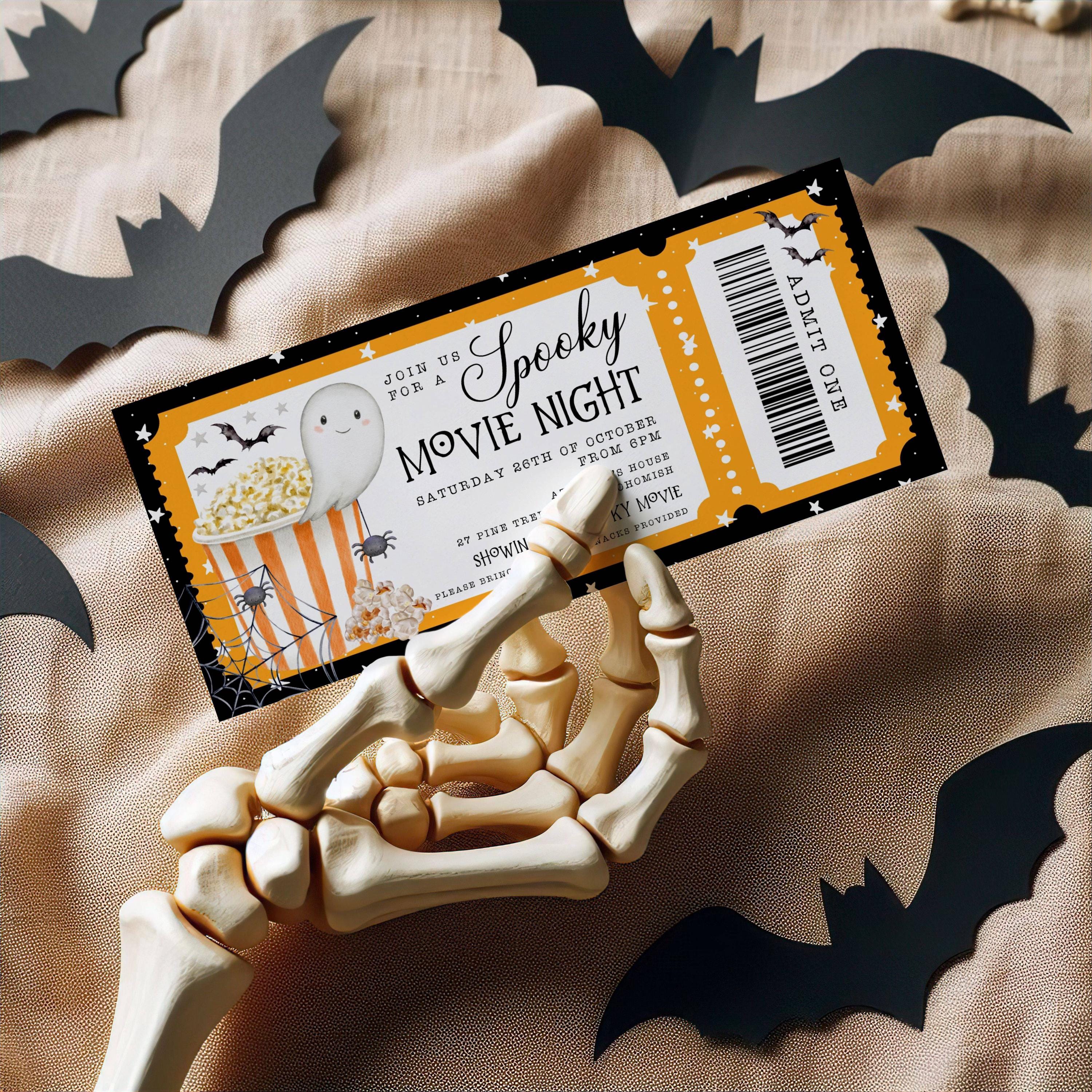 Halloween Spooky Movie Night Ticket Invitation Template, Printable ...