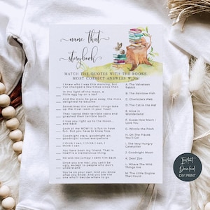 Storybook Baby Shower Name That Storybook Game, Printable Baby Shower Activity Cards, Baby Book Match Game, Digital Download, #BT