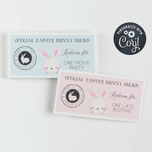 Printable Easter Bunny Bucks Coupon Template, Editable Kids Easter Egg Hunt Voucher, Personalized Dollar Bill Egg Stuffers, Instant Download