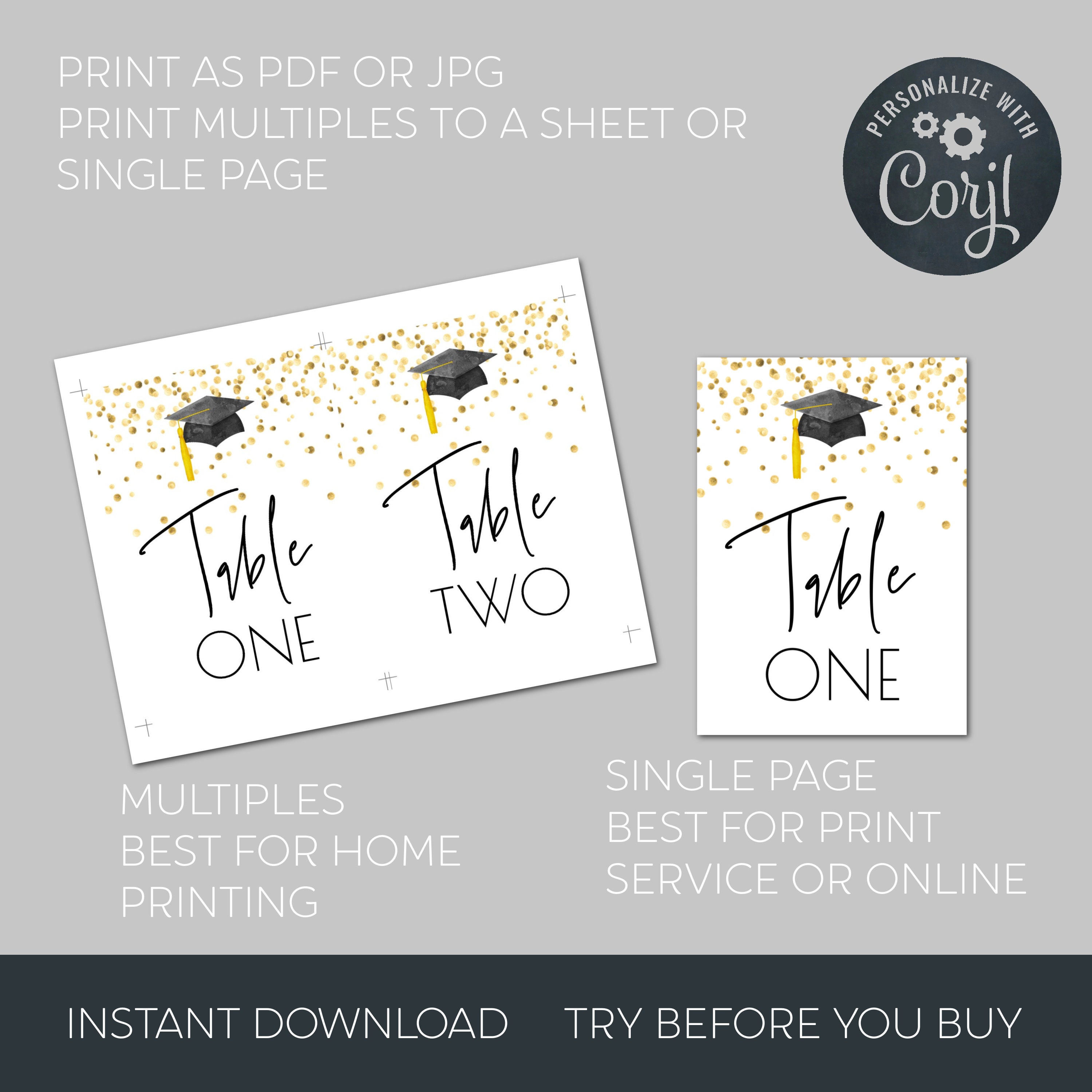 Table Label Graduation Graduation Table Number Template, Printable Modern Confetti Grad Party ...