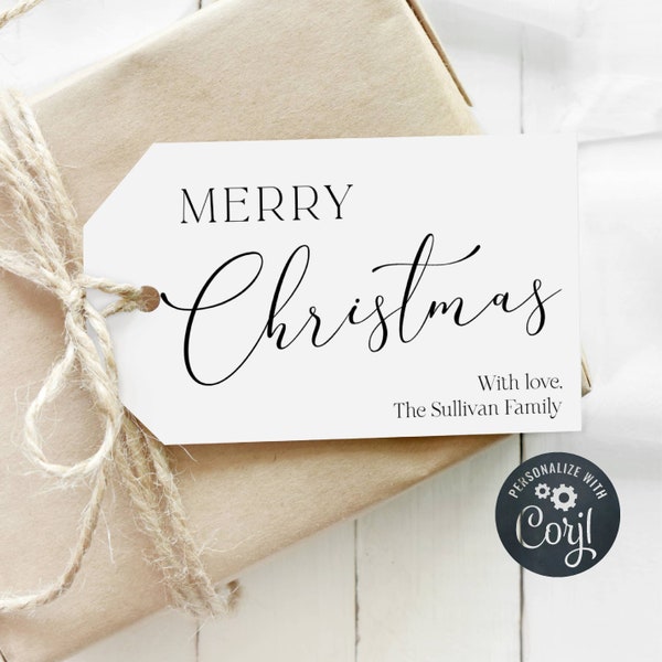 Minimalist Merry Christmas Gift Tag Template, Printable Modern Holiday Party Favor Tag, Editable Simple Elegant Xmas Tags, Instant Download