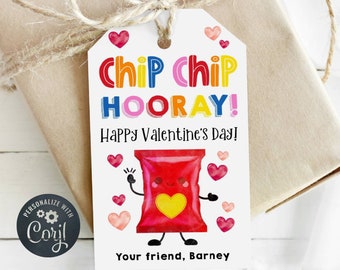Chip Chip Hooray Valentine's Day Gift Tag Template, Printable Bag Of Chips Favor Tag, Editable School Class Valentine Tags, Instant Download