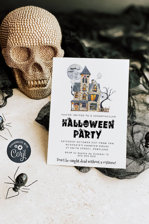 Minimalist Halloween Party Invitation Template, Printable Simple Haunted House Invite, Editable Modern Spooktacular Invite, Instant Download