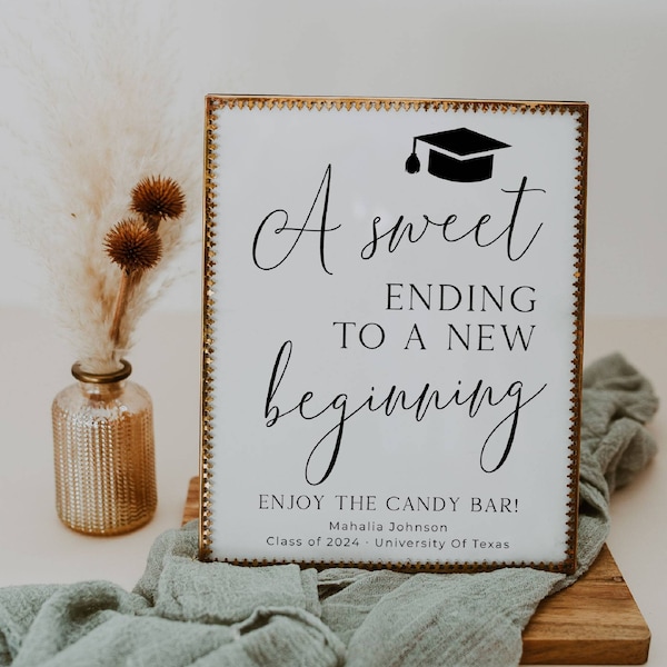 Graduation Candy Bar Sign Template, Printable A Sweet Ending To A New Beginning Sign, Editable Grad Dessert Bar Sign, Instant Download, #G1