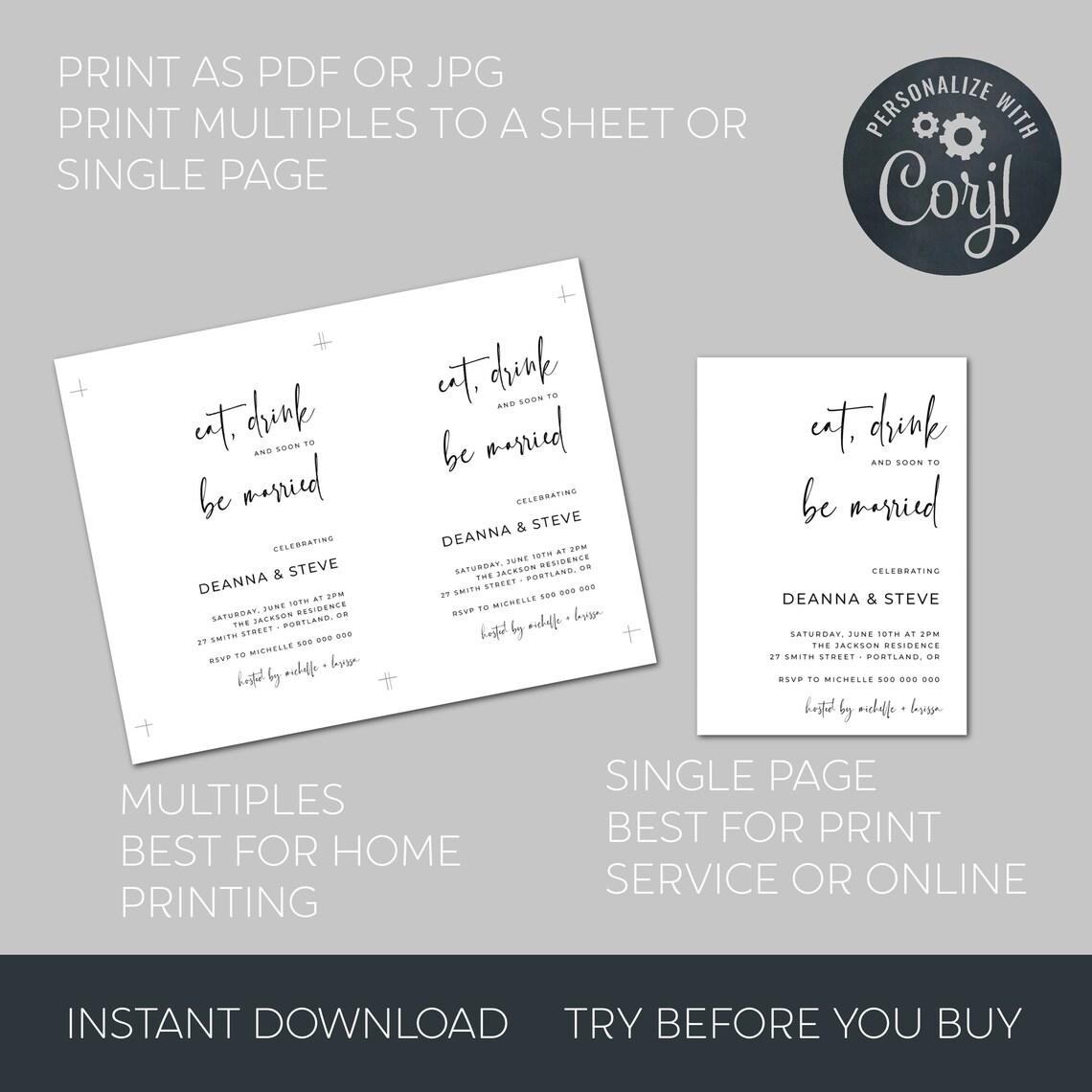 Couples Shower Invitation Template Printable Modern Wedding | Etsy