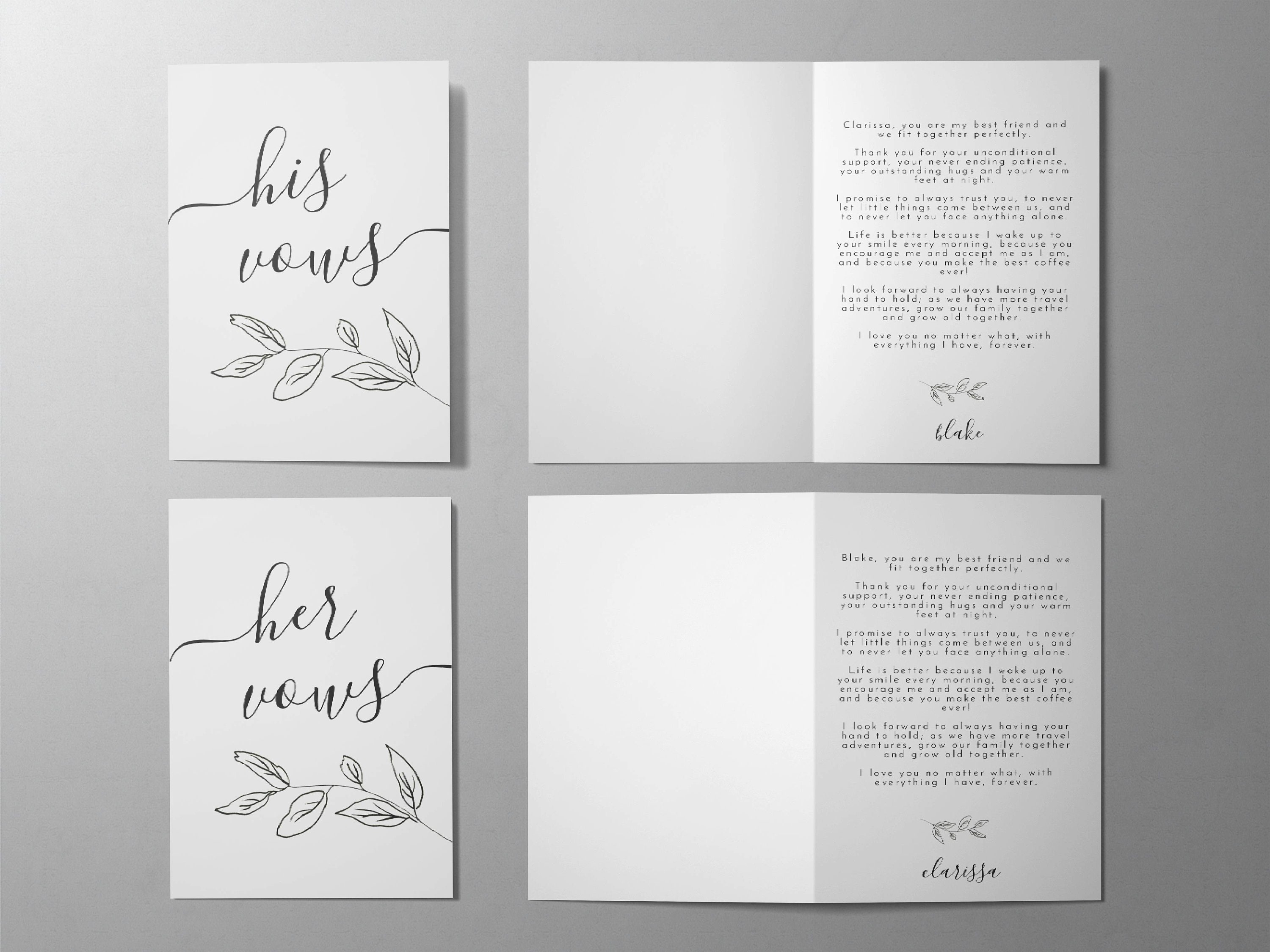 Wedding Vow Cards Printable Vow Booklet Template His and Her - Etsy