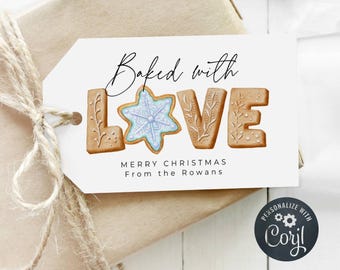 Baked With Love Gift Tag Template, Printable Christmas Gingerbread Favor Tag, Editable Holiday Cookie Exchange Tag, Digital Download