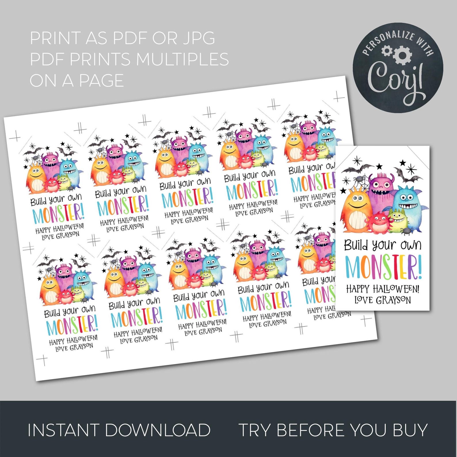 Build Your Own Monster Halloween Gift Tag Template, Printable Make A ...