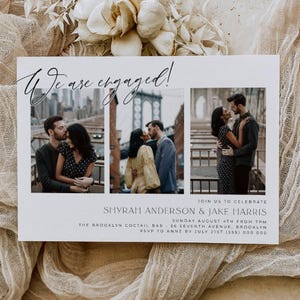Photo Engagement Party Invitation Template, Printable Modern Minimalist Classic Invite, Editable Engaged Announcement, Instant Download