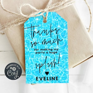 Pool Party Favor Tag Template, Printable Swimming Birthday Thank You Tags, Editable Summer Birthday Party Gift Tags, Instant Download, #PW