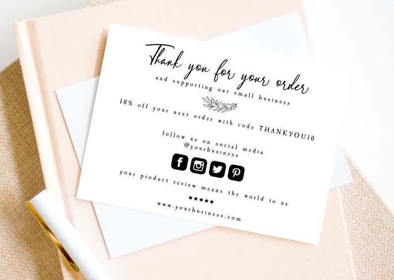Small Business Thank You For Your Order Insert Card Template Etsy
