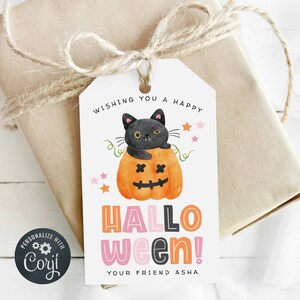 Halloween Cat Pumpkin Gift Tag Template Printable Spooky Cute - Etsy