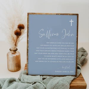 Dusty Blue Modern Baptism Prayer Sign Template, Printable Minimalist Christening Prayer, Editable Dedication Gift, Instant Download, #DB