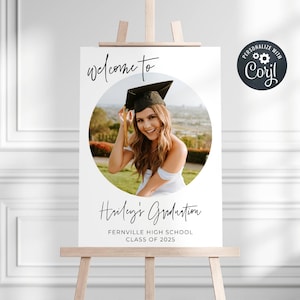 Graduation Photo Welcome Sign Template, Printable Modern Class Of 2025 Graduate Welcome Board, Editable Grad Party Poster, Instant Download
