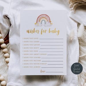 Regenboogwensen voor babykaarten afdrukbaar, babywens- en advieskaarten, boho activiteit babyshowerspelletjes, doucheaandenken, direct downloaden, #BR