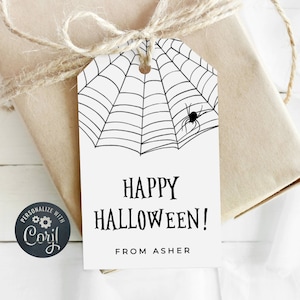 Halloween Printable Gift Tag Template, Editable Trick Or Treat Tags, Spooky Party Favor Tags, Spiderweb Treat Bag Tag, Instant Download, #HW