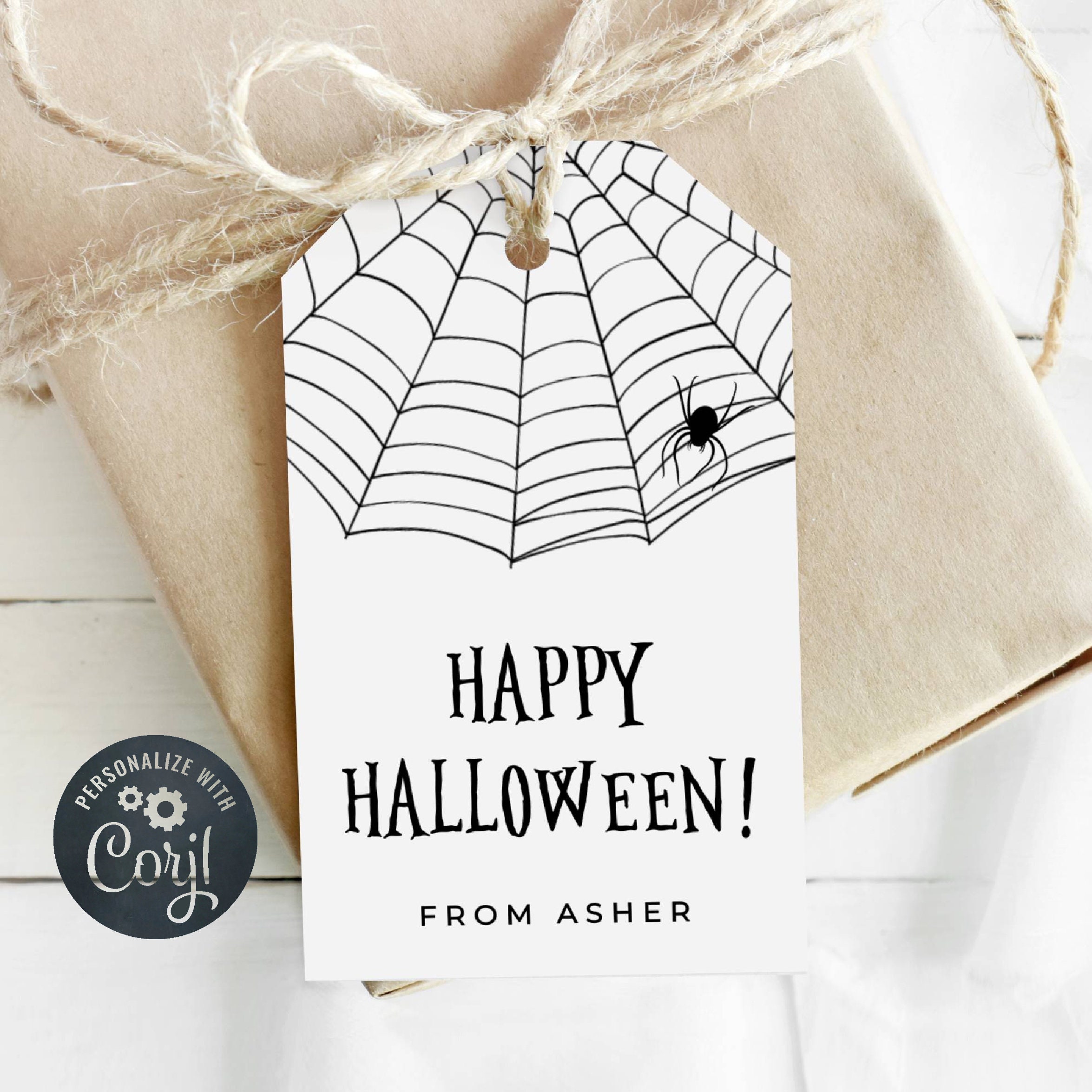 Halloween Printable Gift Tag Template, Editable Trick Or Treat Tags, Spooky Party Favor Tags, Spiderweb Treat Bag Tag, Instant Download, #HW