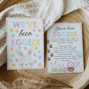 Plantilla editable de letrero de "Te han puesto huevos" de Pascua, tarjetas de "Nos han puesto huevos" imprimibles, juego de golosinas de huevos de Pascua para vecinos, descarga instantánea