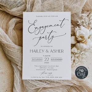 Modern Engagement Party Invitation Template, Printable Minimalist Classic Engaged Celebration Invite, Editable Invite, Instant Download