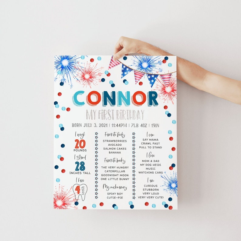 Editable 4th Of July Birthday Milestone Sign Template, Printable Patriotic Birthday Poster, First Year Keepsake Poster, Digital Download #LF image 7