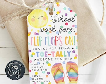 Summer Teacher Appreciation Gift Tag Template, Printable Flip Flops Out Favor Tag, Editable End Of School Nail Polish Tag, Digital Download