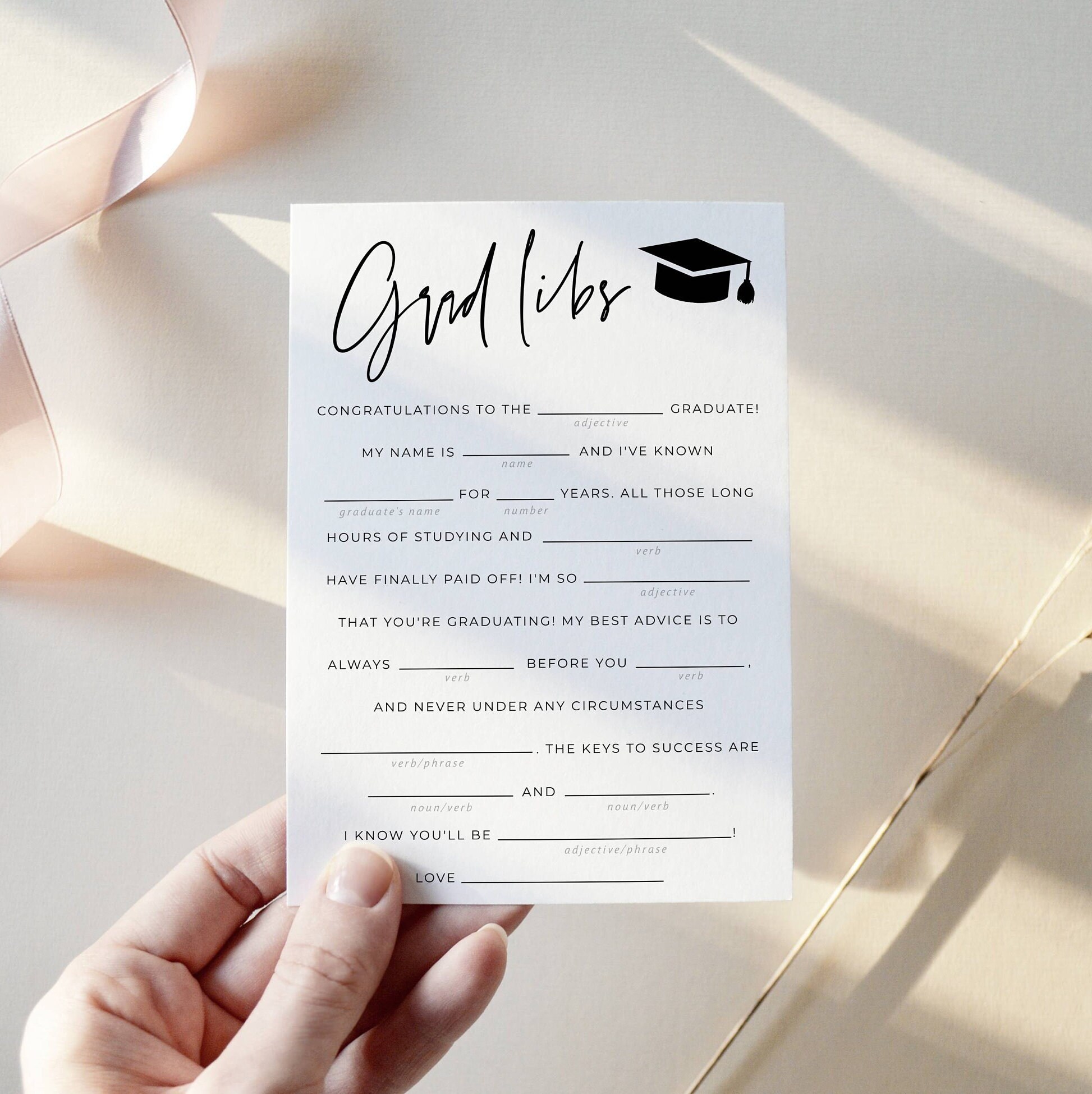Grad Libs Graduation Game, Printable Graduate Advice Mad Libs Activity ...