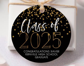 Round Graduation Class Of 2025 Favor Tag Template, Printable Confetti Grad Party Gift Tag, Editable Graduate Treat Tag, Instant Download #BG