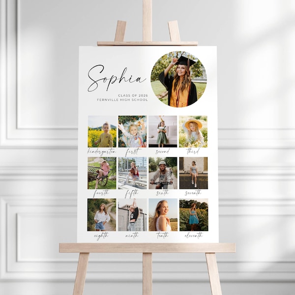 K-12 Graduation Photo Collage Poster Template, Printable High School Graduate School Pictures, Editable Grad Photos Sign, Digital Download