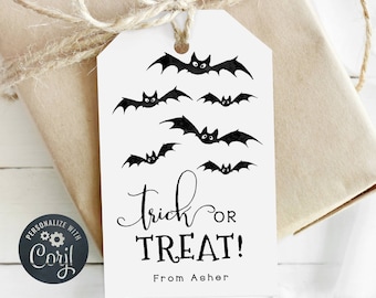 Halloween Bats Gift Tag Template, Printable Trick or Treat Tags, Editable School Halloween Favor Tags, Spooky Party Tag, Instant Download