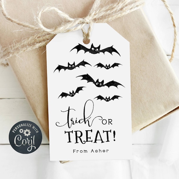 Halloween Bats Gift Tag Template, Printable Trick or Treat Tags, Editable School Halloween Favor Tags, Spooky Party Tag, Instant Download