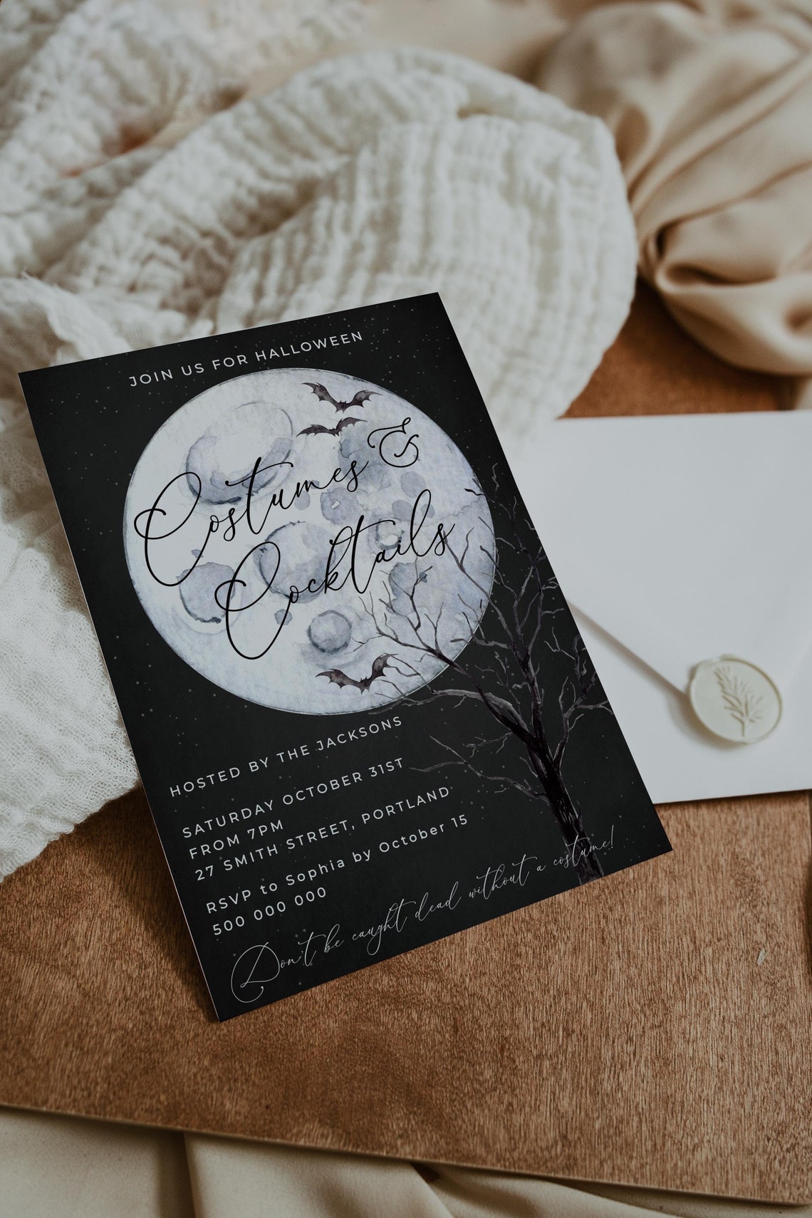 Halloween Costumes & Cocktails Invitation Template, Printable Full Moon ...