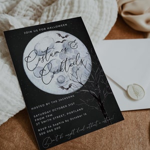 Halloween Costumes & Cocktails Invitation Template, Printable Full Moon ...