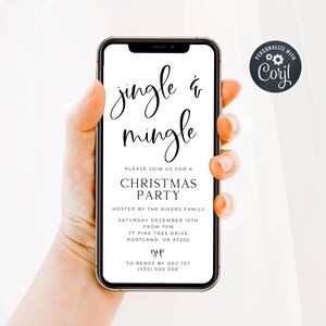 Electronic Minimal Jingle & Mingle Christmas Invitation Template, Editable Modern Holiday Party Text Message Invite, Instant Download