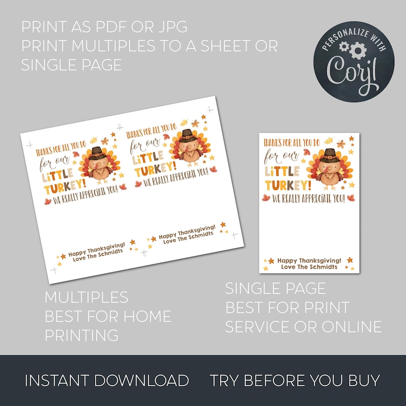 Thanksgiving Teacher Appreciation Gift Card Holder Template, Printable
