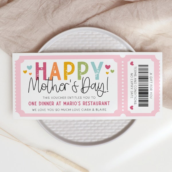 Editable Happy Mother's Day Gift Certificate Template, Printable Personalized Voucher For Mom, Ticket Coupon From Kids, Instant Download