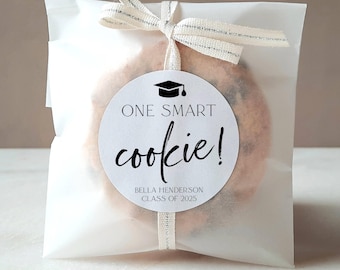 Printable Graduation One Smart Cookie Sticker Template, Editable Minimalist Graduate Round Favor Tag, Grad Party Gift Tag, Instant Download