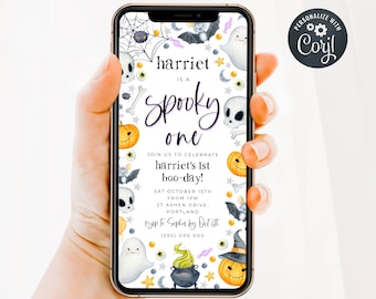 Electronic Spooky One Invitation Template, Editable Halloween First Birthday Evite, Digital Costume Party Invite, Digital Download, #H3