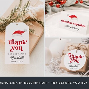 Santa Baby Shower Template Bundle, druckbares Weihnachtsduschpaket, bearbeitbares Weihnachtsmann Hut Duschset, digitaler Download, #CS Bild 5