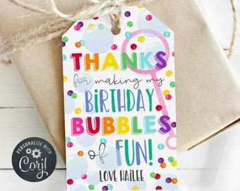 Bubbles Birthday Party Favor Tag Template, Printable Bubbles Of Fun Summer Gift Tags, Editable Rainbow Bubble Wand Tags, Instant Download