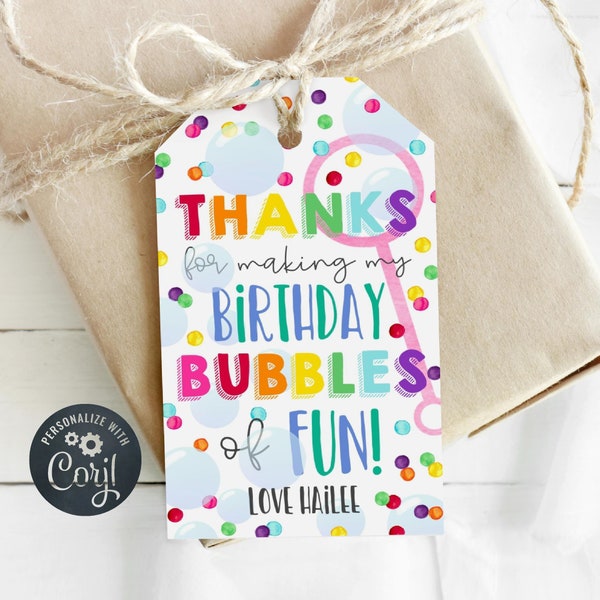 Bubbles Birthday Party Favor Tag Template, Printable Bubbles Of Fun Summer Gift Tags, Editable Rainbow Bubble Wand Tags, Instant Download