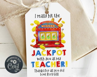Jackpot Teacher Appreciation Gift Tag Template, Printable Teacher Thank You Lottery Tags, Editable Scratch Card Favor Tag, Digital Download