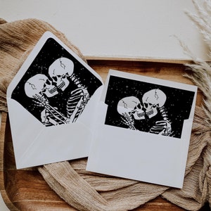 Skeleton Lovers Envelope Liner Template, Printable Halloween Gothic Wedding Liners, Spooky Wedding Envelope Liners, Instant Download, #H9