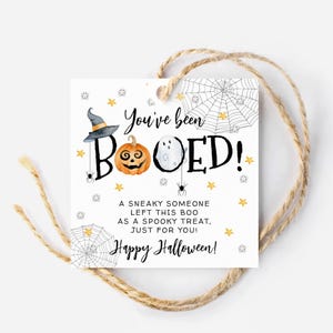 Halloween You've Been Booed Square Favor Tag Template, Printable Trick Or Treat Gift Tags, Editable Ghost Pumpkin Tags, Instant Download