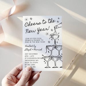 New Year's Eve Champagne Tower Invitation Template, Printable Cheers To The New Year Invite, Editable Whimsical Invite, Digital Download image 6