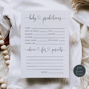Babyvoorspellingen en advieskaarten afdrukbaar, advies voor toekomstige ouders, harten babyshower, eenvoudige spelactiviteit douche, Instant Download #HF