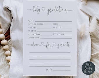 Baby Predictions & Advice Cards Printable, Advice For Parents To Be, Hearts Baby Shower, Simple Shower Game Activity, Digital Download #HF