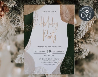 Modern Christmas Invitation Template, Printable Holiday Party Invite, Editable Abstract Contemporary Christmas Invite, Instant Download, #C8